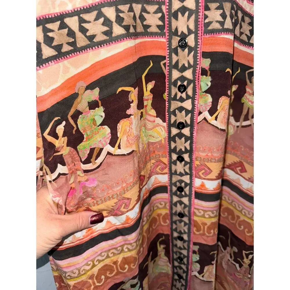 Peach Multi Printed Maxi Shirt Dress - Picture 14 of 16